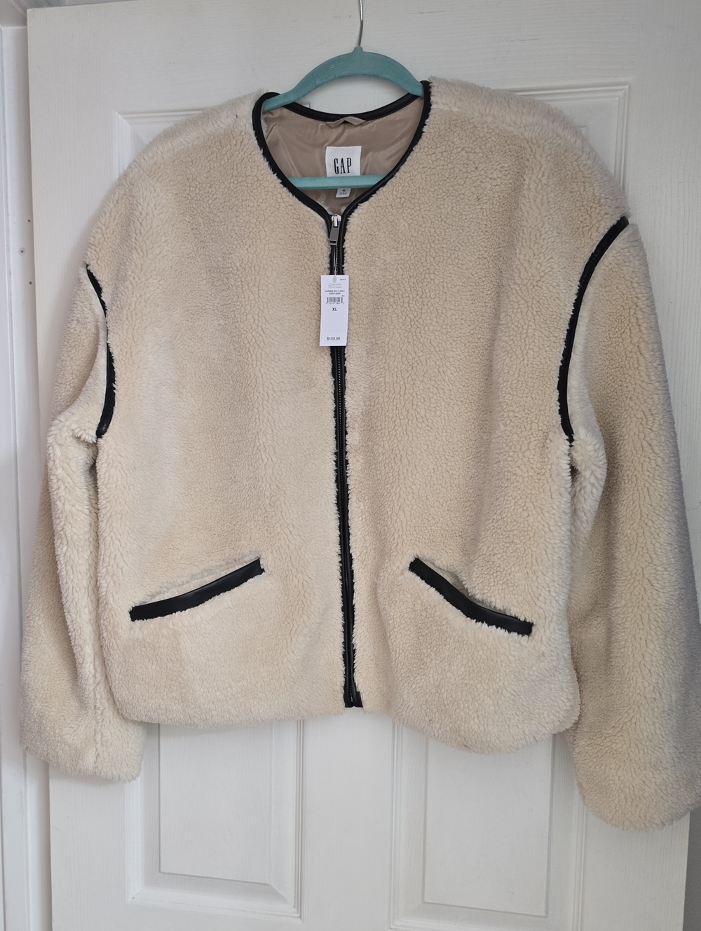 GAP Cream Sherpa Zip-Up Jacket with Black Trim
